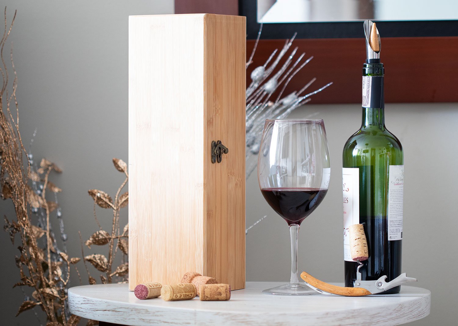 caja de bambú para una botella