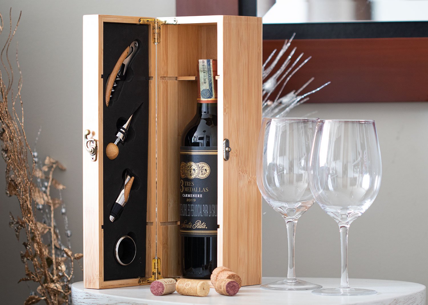 caja de bambú para una botella